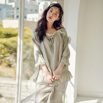 

Summer New Pyjamas Women Summer Cotton Linen Sexy Ladies Korean Casual Retro Sleepwear Couple Pijama Lovers Night Suit Пижамы