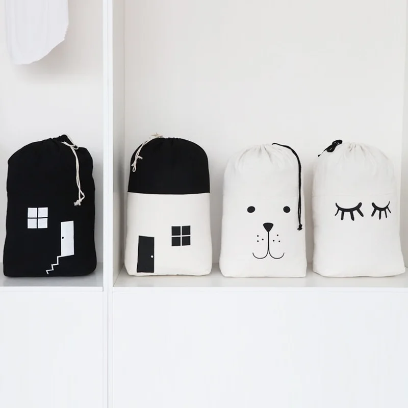 

Large Size Canvas Bundle Pocket Storage Bags Foldable Drawstring Kid Toys Laundry Clothes Debris Sundries Storage Bag Organizer
