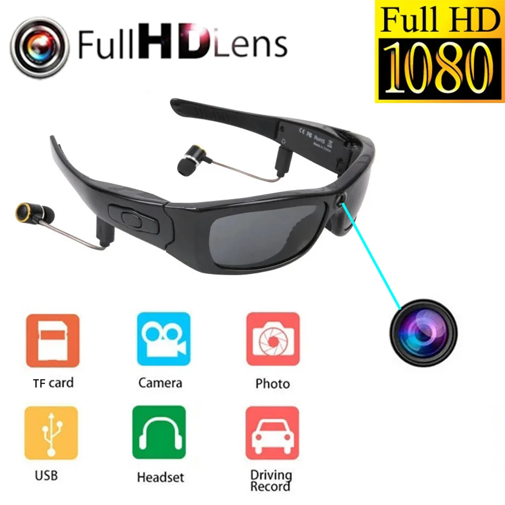 1080P Mini Glasses Camera Sun Digital Video Recorder With Bluetooth DVR Music Player Camcorder Support TF Card | Электроника