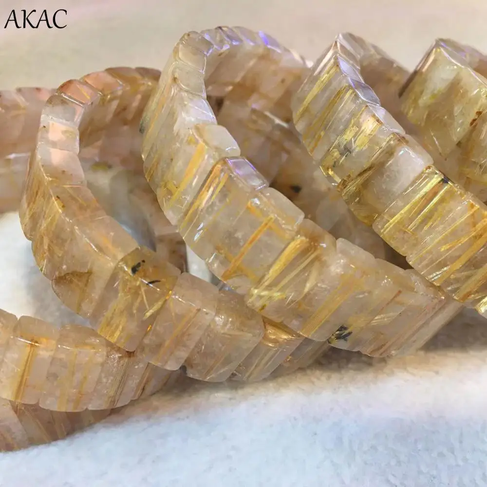 

AKAC Approx6-7*10-14mm Natural golden rutilated bangle good price