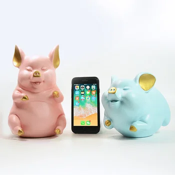 

Cute Pig Nordic Luxury Creative Resin Ornament Crafts Art Minimalist Modern Sculpture Living Room TV Cabinet Decoration L