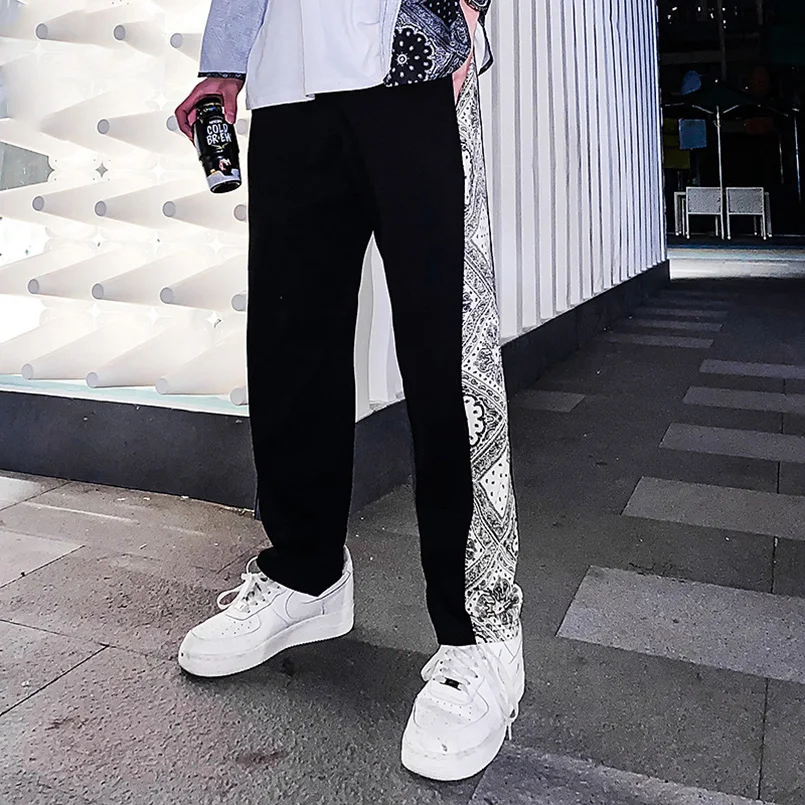 Bandana Printed Knitted Sweat Pants Men Straight Spring Autumn Winter