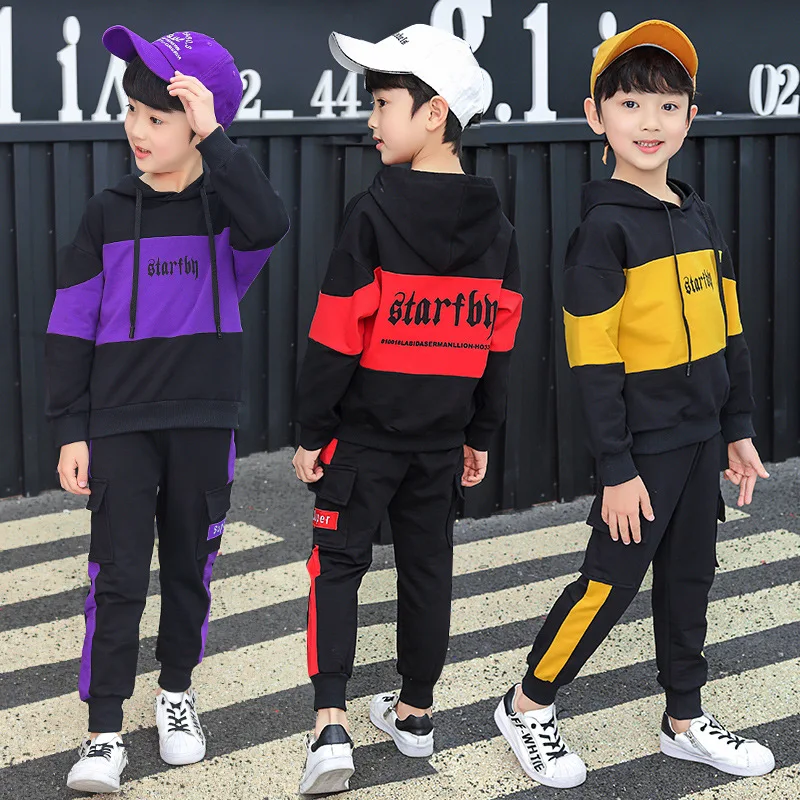 

BOY'S Spring Clothing Set 2019 Spring New Style Big Boy Hoodie Fashion Casual Mixed Colors Sports Two-Piece Set