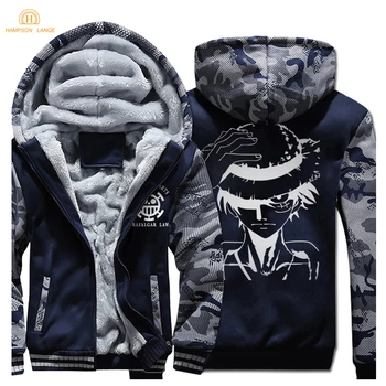 

One piece Monkey D Luffy Harajuku Style Jacket 2020 Winter Warm Fleece Sweatshirts Men Thicken Plus Size Hoodies Men's Tracksuit