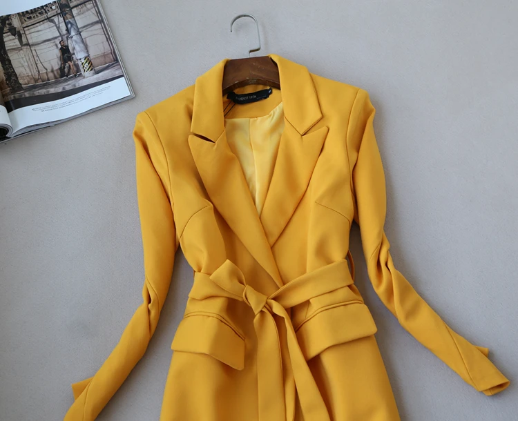 Темперамент Женский костюм юбка комплект из двух частей осень и зима высокое качество желтый длинное женское пальто куртка тонкая юбка черный