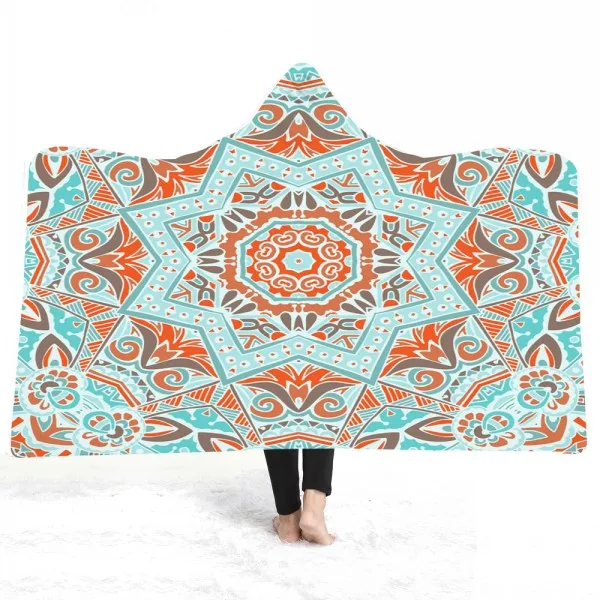 3D роскошное Boho одеяло с капюшоном супер мягкий шарф надеваемое покрывало геометрические узоры печати зима открытый гостиной диван крышка - Цвет: color-4