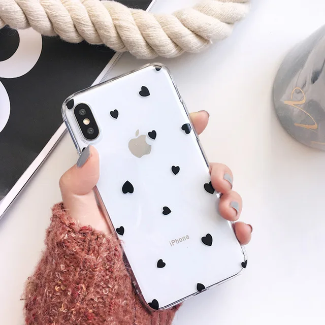 Мягкий прозрачный чехол для телефона Lovebay s для iphone 11 Pro X XS Max XR 6 6S 7 8 Plus, Прозрачный Простой чехол с цветочным принтом и сердечком - Цвет: 8