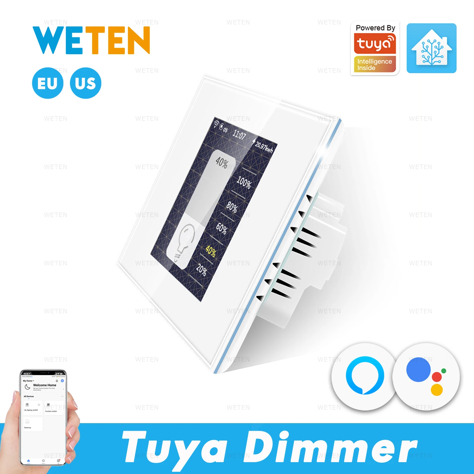 Tuya Lcd Dimmer Smart Wifi Dimmer Switch Smart Life App, Work With Home