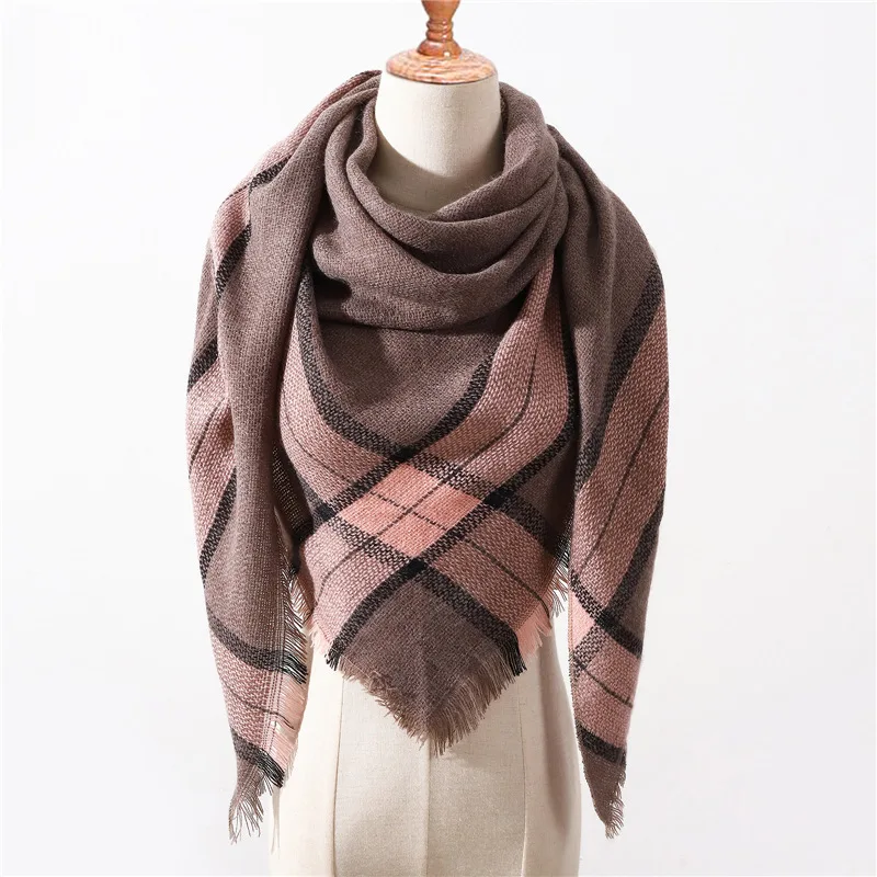 

2019 New Spring Winter Triangle Scarf For Women Plaid Warm Cashmere Scarves Female Shawls Pashmina Lady Bandana Wraps Blanket