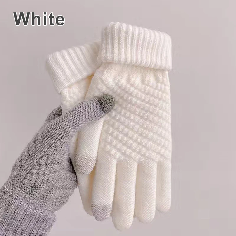 Unisex Knitted Full Finger Gloves Solid Touch Screen Mittens Two Fingers Exposed Thick Winter Warm Cycling Driving Gloves 