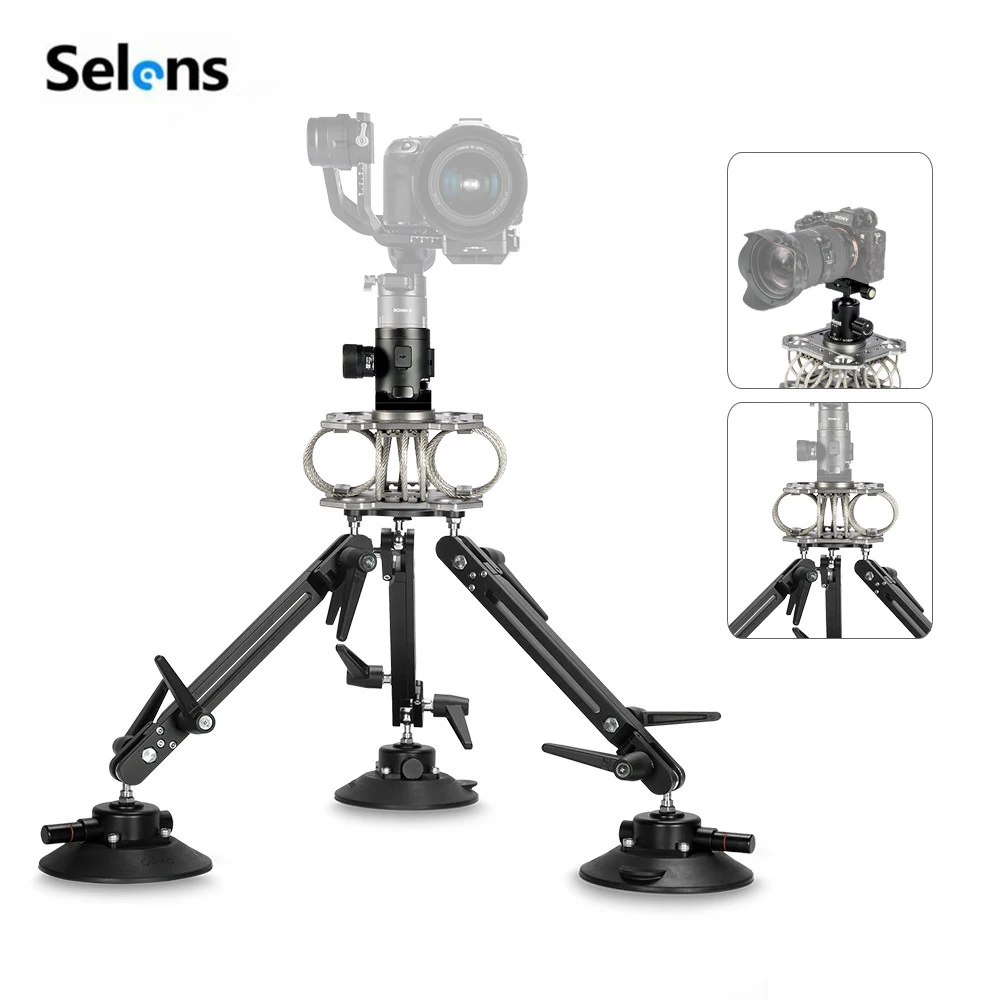 Selens Aluminium Alloy 50cm 60kg Load Car Suction Cup Mount Holder Dslr Camera Tripod For Gimbal Stabilizer & RONINRONIN M MX S