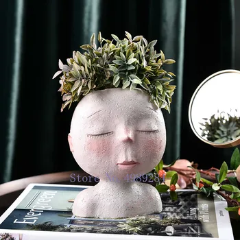 

Nordic Creative Resin Human head vase Art flower arrangement Doll sculpture flower pot Potted plant Home garden decoration