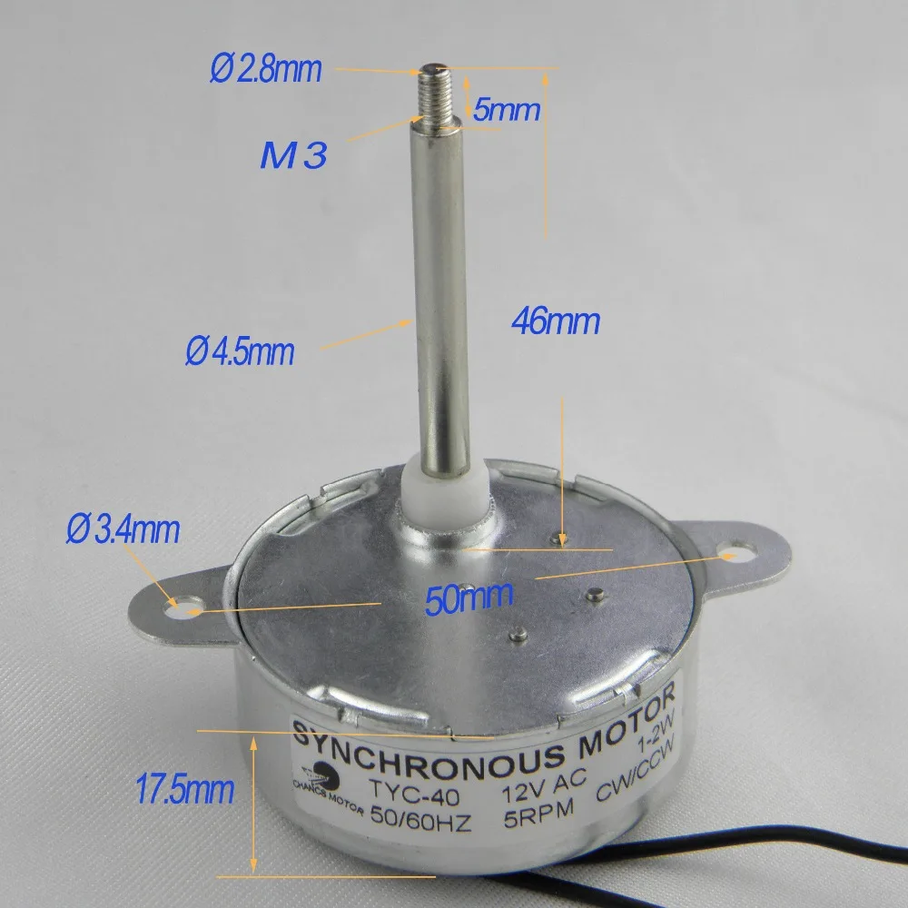 CHANCS TYC40 12V AC 5rpm вала 35/46/74 мм синхронный двигатель с питанием от сети переменного тока Питание Выход переменного тока 12V для рождественские украшения