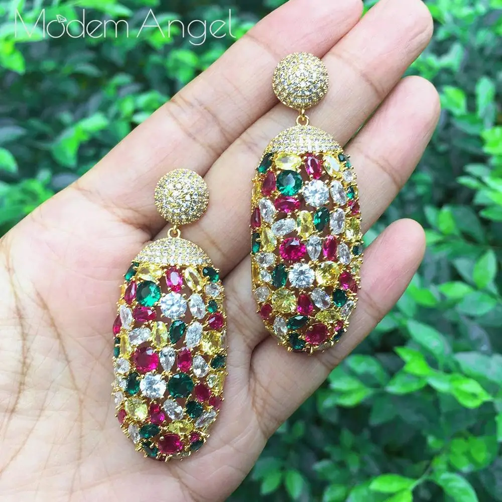 

ModemAngel Elegant Multi-color Flower Cubic Zircon Women Stud Earrings Brincos Jewelry For Bridal Wedding
