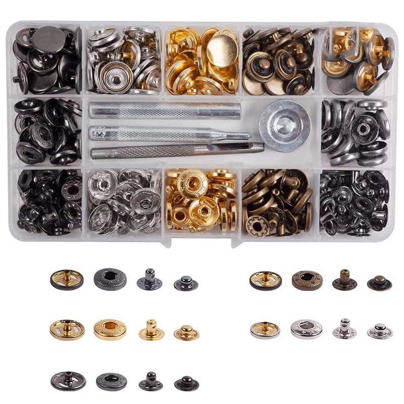 60 Set Copper Snap Fasteners Press Studs Poppers No Sewing Leather Clothing Button With 4 Pieces Install Tool (12.5 Mm) | Дом и сад