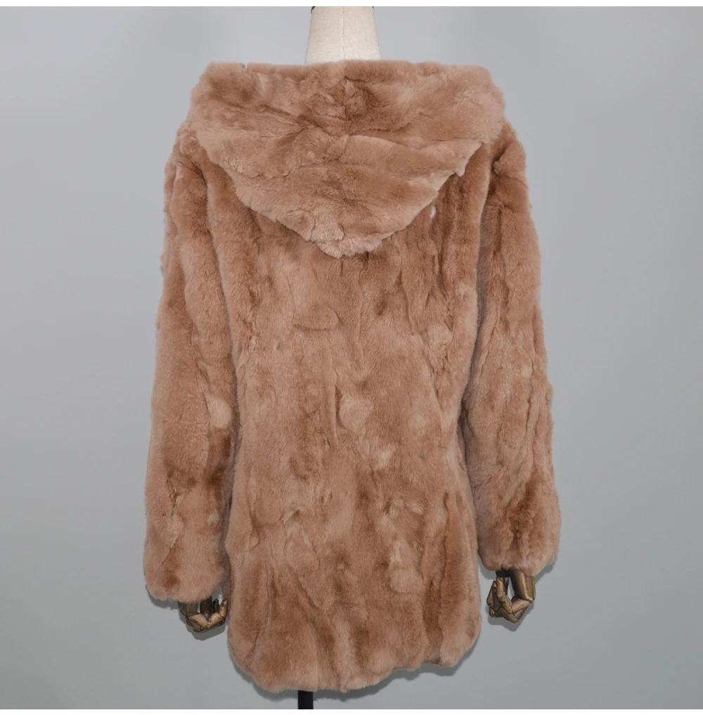 Хорошее качество, женская зимняя длинная куртка из натурального меха Рекс, женская шуба из кролика Рекс, натуральный мех кролика Рекс, пальто с капюшоном