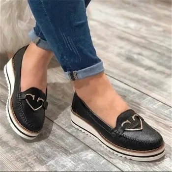 

Shoes Flats Love Metal Decoration 2020 Spring Autumn Shoe Platform Shoes Leather Casual Shoes Flats Heel Creepers Moccasin