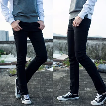 

Factory Outlet Wholesale Men's Jeans Stretch Feet Black Male Korean Version of Slim Tight Pants 100% Cotton Free Shipping