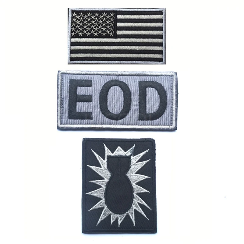 EOD Infrared Reflective IR Embroidered Patches US Flag Tactical Military Patches Emblem Badges Applique Embroidery Badges 