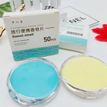 

New Outdoor Travel Soap 50pcs Disposable Box Soap Paper Washing Hand Bath Clean Scented Slice Sheets Portable Mini Paper Soap