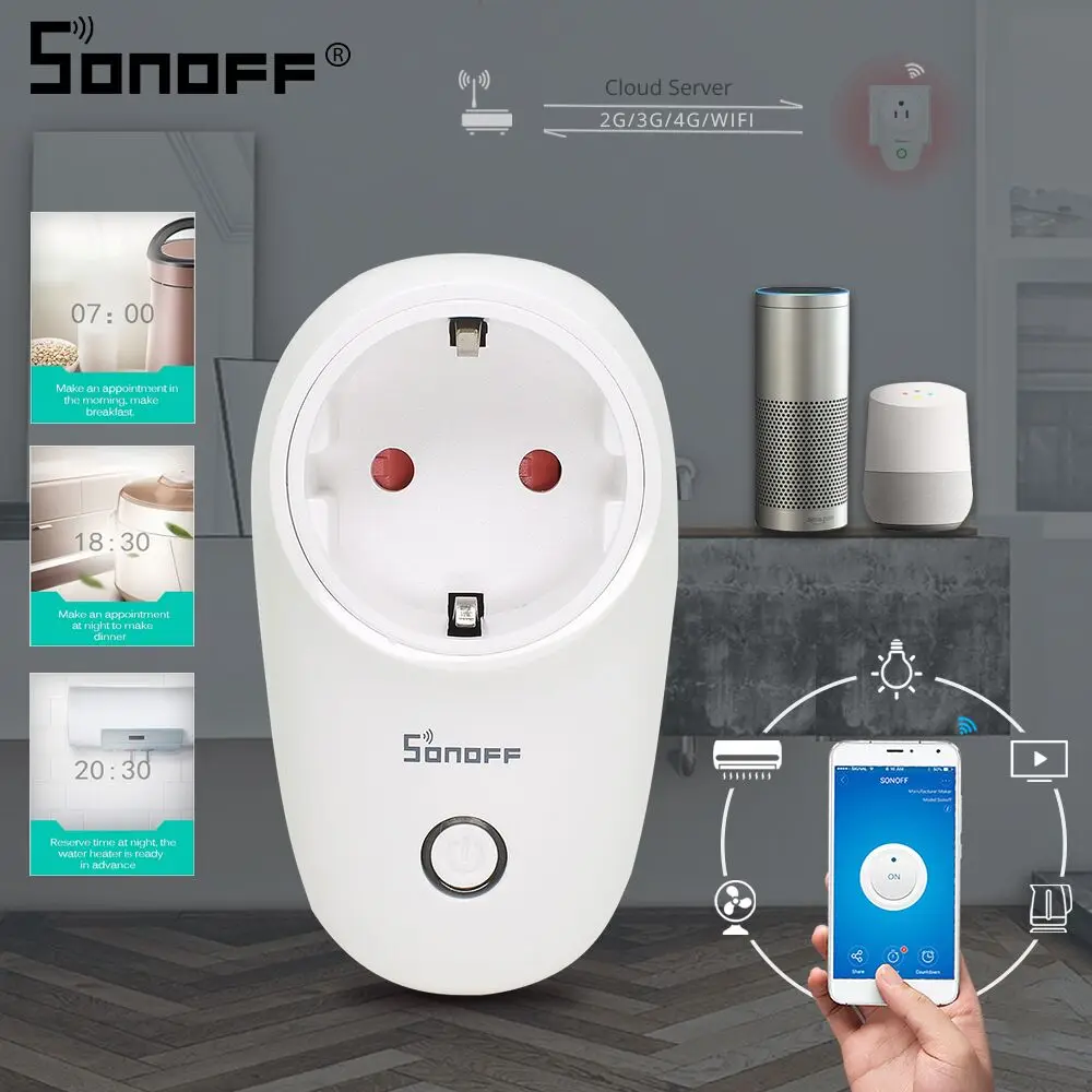SONOFF S26/MINI/Basic Wifi умная розетка беспроводной штекер переключатель EU-E/EU-F/UK/US/AU 220V 10A работа с Google Home Automation Alexa