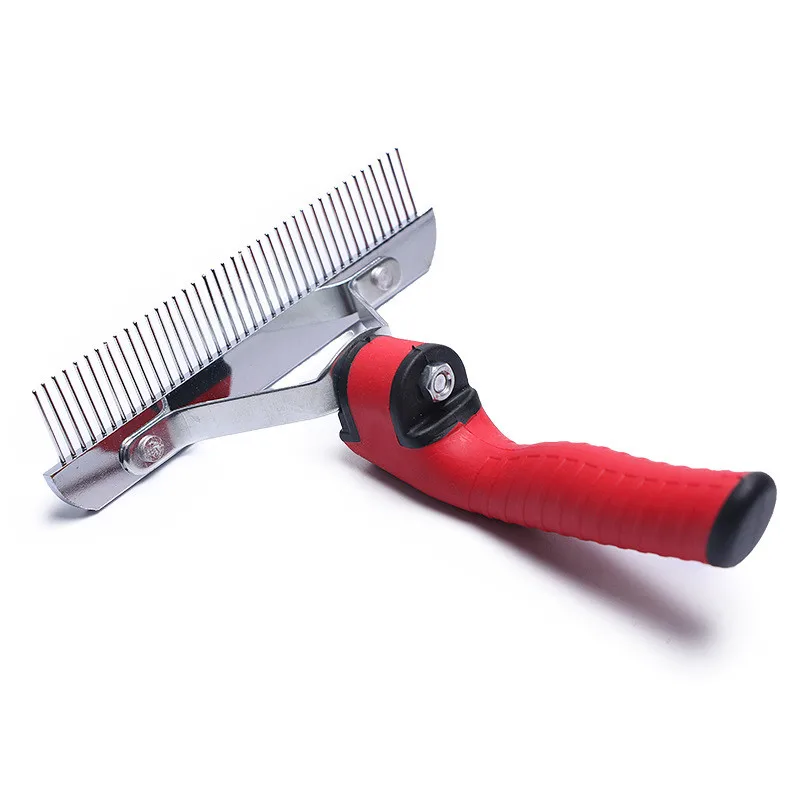 Red Pet Comb Stainless Steel Pins Dog Cat Grooming Undercoat Rake Brush