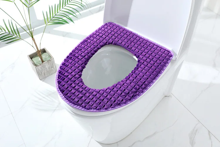 Чехол для унитаза, мягкий теплый плюшевый зимний чехол для унитаза, накладка на сиденье, аксессуары для ванной комнаты, украшение дома - Цвет: paste buckle  purple