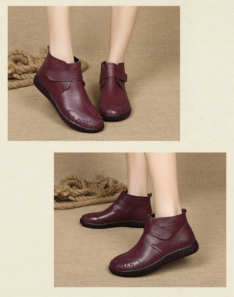 GKTINOO/ г. Зимние женские ботинки из натуральной кожи ручной работы г. botas Mujer, однотонные Зимние ботильоны без застежки ботинки на плоской подошве