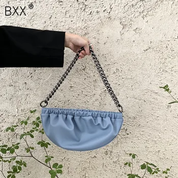 

[BXX] PU Leather Pleated Crossbody Dumplings Bags For Women 2020 Elegant Shoulder Handbags Female Travel Fashion Bag HN892