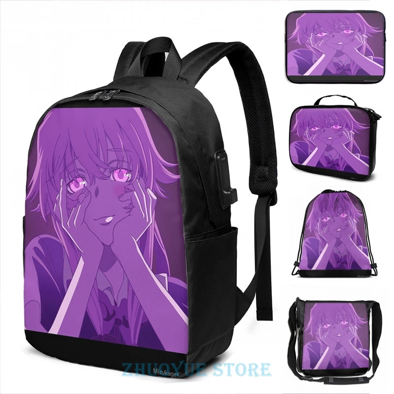 Рюкзак Yuno Gasai - Mirai Nikki с графическим принтом школьные ранцы для мужчин и женщин