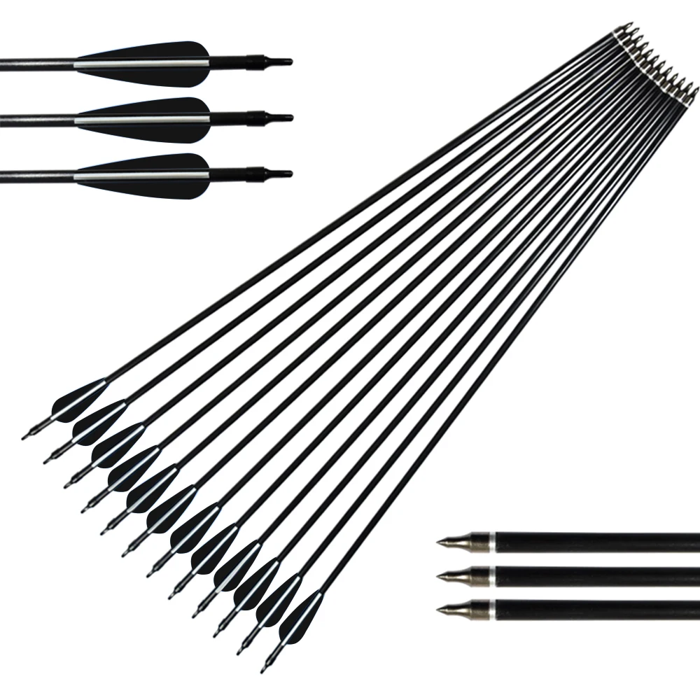 

6/12Pcs 80cm Spine 500 Fiberglass Arrow OD 8mm With Nock Proof / Changeable Arrowhead For 30-80lbs Compound / Recurve Bow