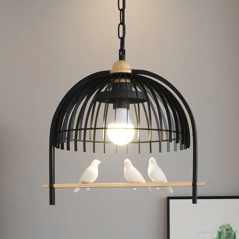 American Restaurant Dining Table Bird Lamp Dining Living Room Bedroom Pendant Light Birdcage Led Hanging Lamp Lighting Fixture