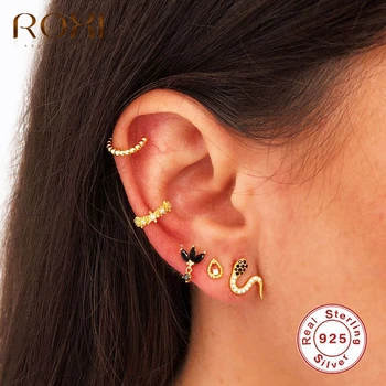 

ROXI Sexy Snake Black White Zircon Crystals Stud Earrings for Women Girls Animal Wedding Jewelry 925 Sterling Silver Earrings