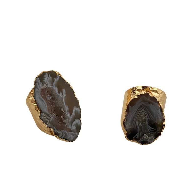 Finger Ring Gold Color Ring Gold Color Rings Agates Ring Slice Druzy Handmade Electroplated Goldtone Plated Free Form From Brazil Natural Stone Style