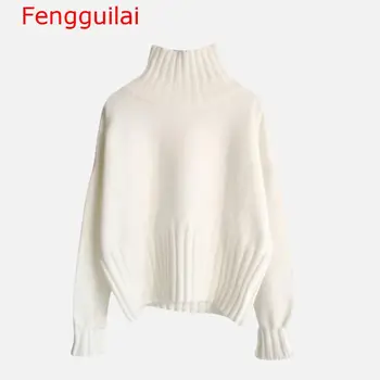 

Fengguilai Knitted Turtleneck Sweater Women Ribbed Pullover High Elastic Slim Jumper Autumn Winter Black White Casual Sweaters F