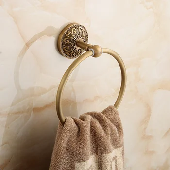

Carving Antique Brass Wall Mounted Towel Ring Unique Carved Design Bathroom Bath Towel Rack