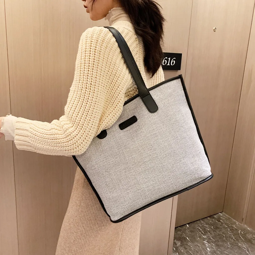 

Exqusite Girl Original Shoulder Bag Beach Bag Solid Color Black Simple Style Contrast Woven Handbag Elegant Women Handbag #T