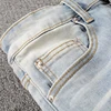 Men Crystal Holes Ripped Patchwork Jeans Streetwear Light Blue Denim Slim Skinny Pencil Pants Trousers 3