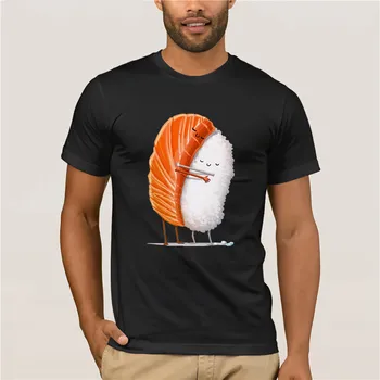 

Summer Mens T Shirt cute Salmon hug rice sushi funny women summer new white kawaii femme Hot men's fun casual print T-shirt