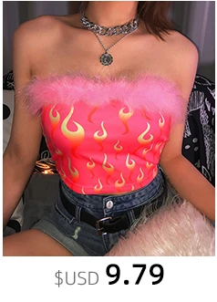 Pink Fluffy Faux Fur Camis Sexy Halter Bra Crop Top Women Backless Bandage Bralette Camisole 2019 Autumn Party Top Clubwear