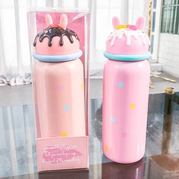 

380/360ml Ice Cream Cake Decoration Cover Thermos Cup Polka Dot Cartoon Small Cute Vacuum Cup with Cork for Adult and Children