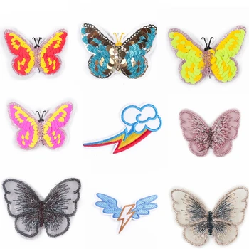 

DIY New Fashion Sequins Butterfly Patch Applique Iron On Patches Cartoon Rainbow Sewing Patches For Clothing Dress Decor Badge