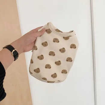 

Cream Bear Print Dog Clothes for Small Medium Dogs Popular Korean Style Cotton Dog Vest Soft Dog Leisure Tops Cute Puppy Costume