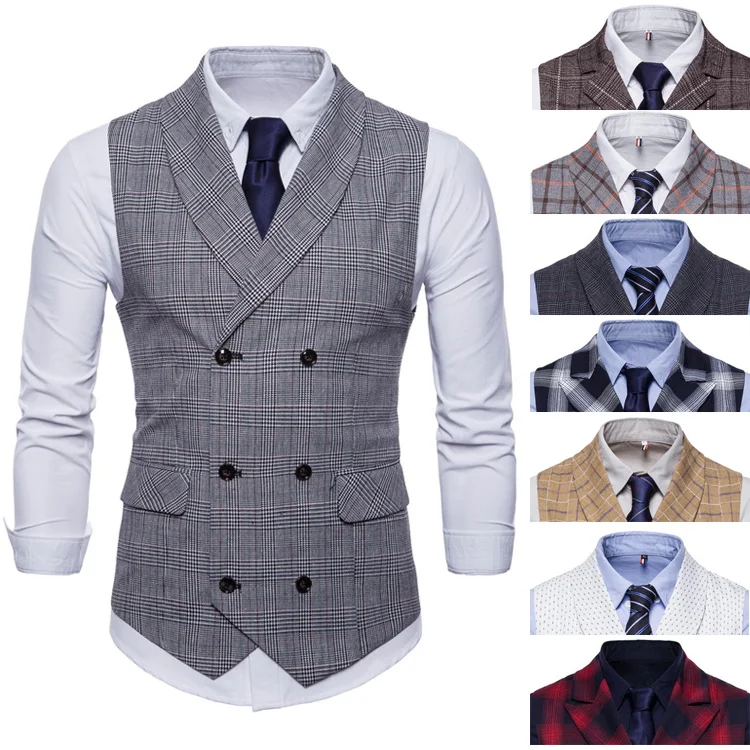 Traje de Tweed para hombre, chaleco a cuadros sin mangas, chaleco Vintage con solapa, traje de hombre, novedad de 2020