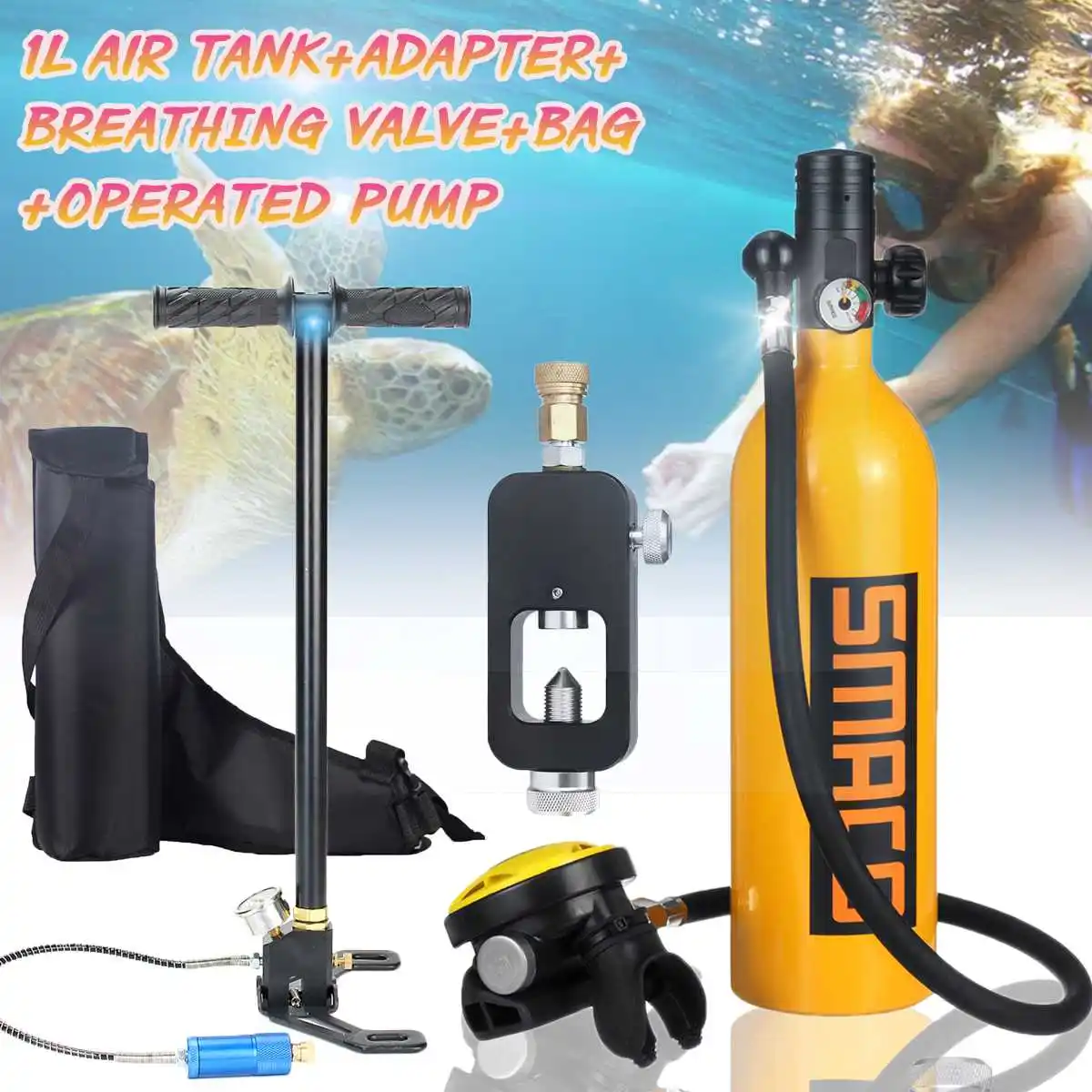 

Smaco 1L Scuba Diving Cylinder Mini Oxygen Tank Set Dive Respirator Air Pump for Snorkeling Breath Diving Equipment