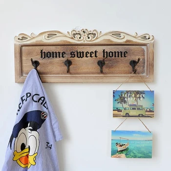 

Creative Wall Hanging Hook American Country Wooden Key Holder Hat Scarf Hanger Coat Rack Rustic Robe Hooks Household Supplies