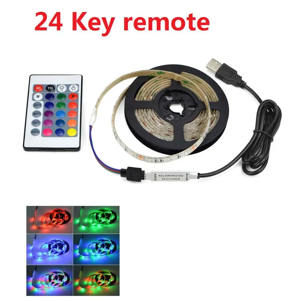 5 В USB Power LED свет 2835 SMD RGB подсветка LED Шкаф Кухонный светильник 1M 2M 3M 4M 5M лампа лента Для Шкафа Шкаф Шкаф Шкаф ТВ фон светодиодное Диодное Освещение - Цвет: 24key Controller RGB