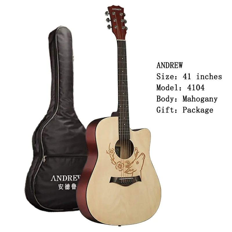 Andrew 40/41-дюймовая народная гитара, полностью из красного дерева, cutaway, гитара для начинающих и профессиональных выступлений, акустическая гитара