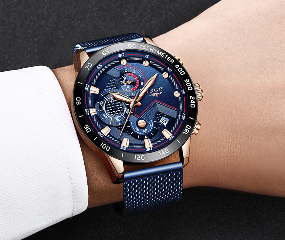 Fashion Relogio Masculino LIGE Top Brand Luxury WristWatch Quartz Clock Blue Watch Men Waterproof Sport Chronograph Mens Watches