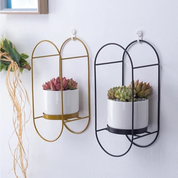 

Simple Iron Hanging Flowerpot Bracket Plant Pot Holder Planter Supporting Shelf with Ceramic Planter for Home Garden Balcony